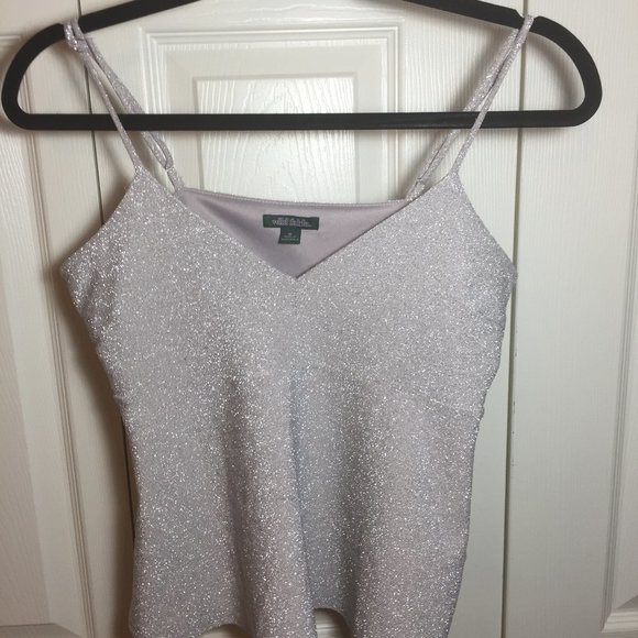 SILVER SPARKLE SPAGHETTI STRAP TOP - Picture 2 of 7